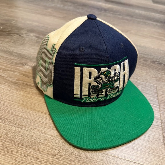 adidas Other - Vintage Adidas Notre Dame Fighting Irish Snapback Hat‎ Cap Navy Green Tan